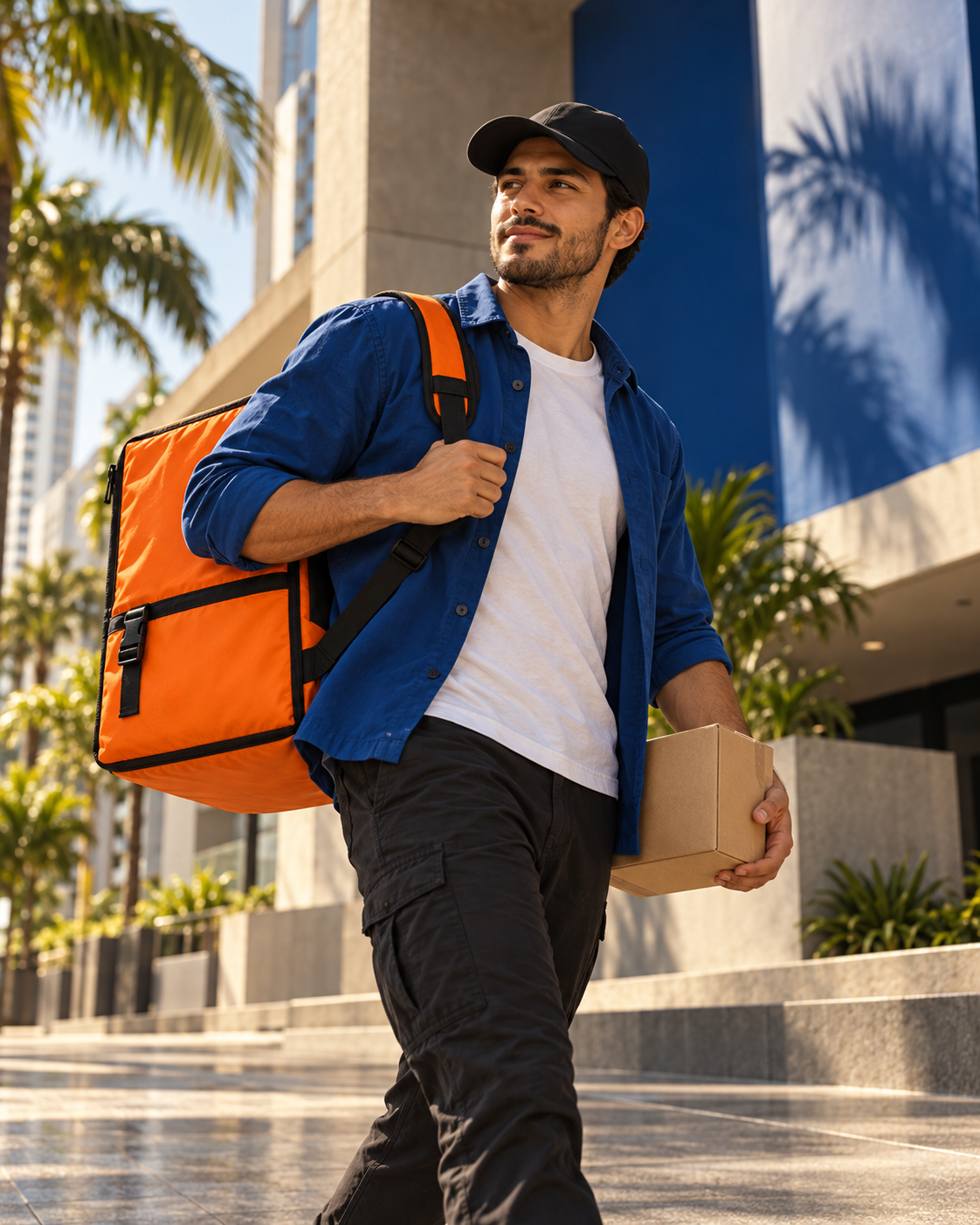 Concepto visual de un repartidor con bolso de entregas